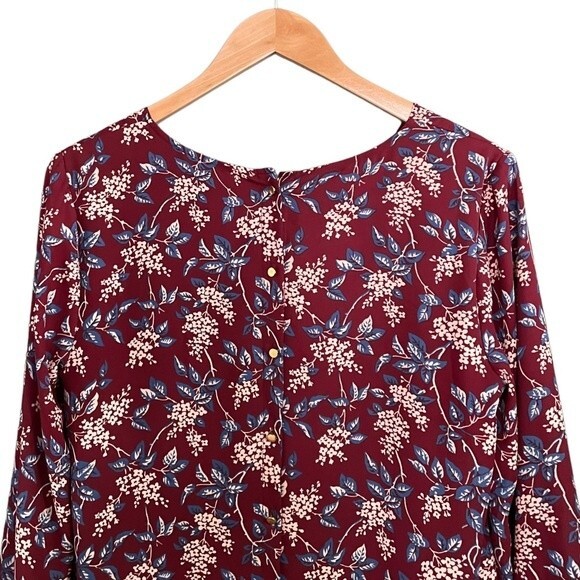 Madewell Button-Back Long Sleeve Shift Dress Size Small Burgundy Floral Cottage - Picture 6 of 15